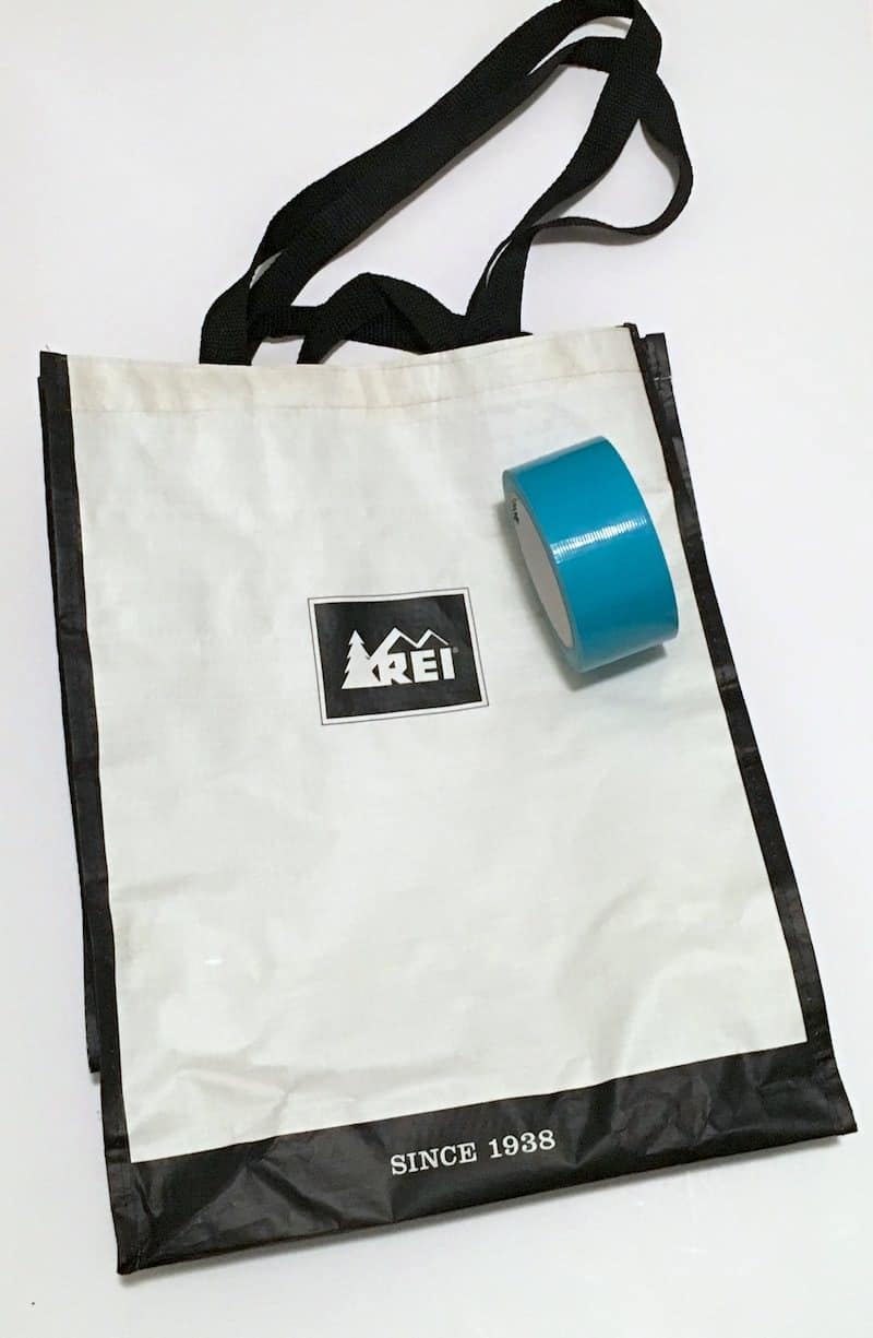 Inexpensive free grocery bag with a roll of Aqua Duck Tape