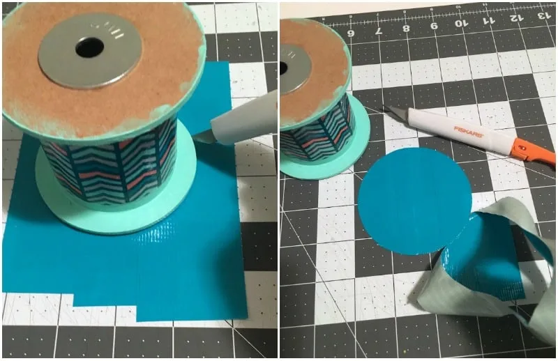 Cutting a Duck Tape circle using a spool as a template