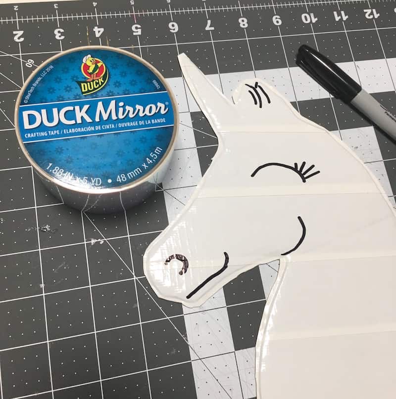Duck Mirror tape with a unicorn head made from white Duck Tape