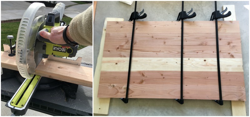 DIY wood coffee table cutting the tabletop