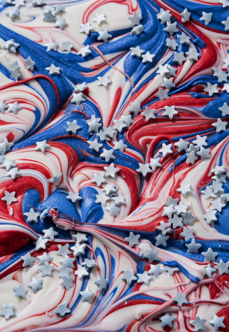 Red White and Blue Candy Bark with Silver Stars