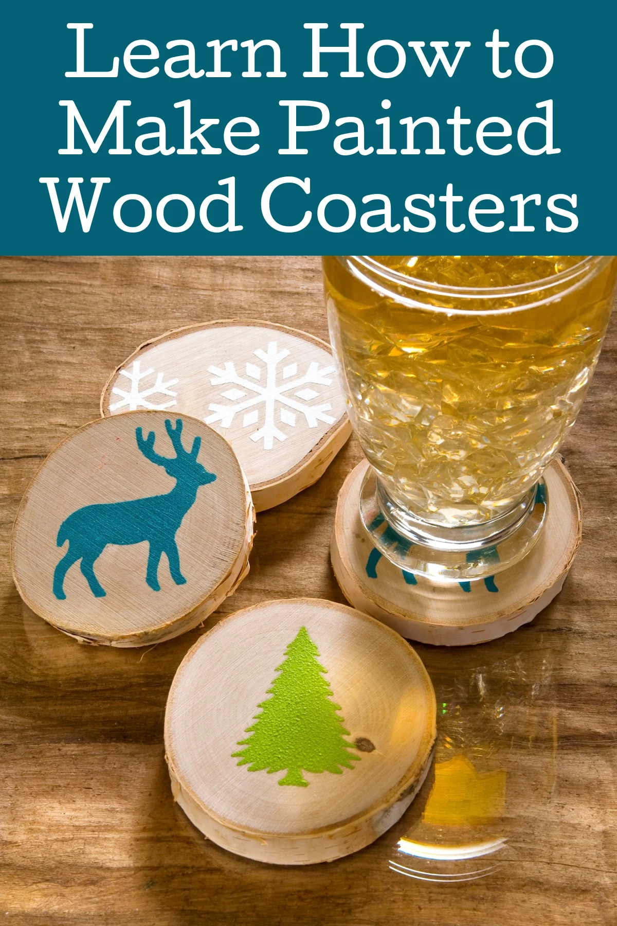 Wood Slice Coasters Painted with a Winter Theme - DIY Candy