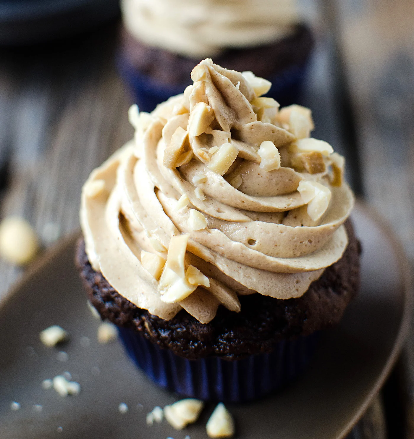 chocolate cake mix zucchini muffins with peanut butter frosting