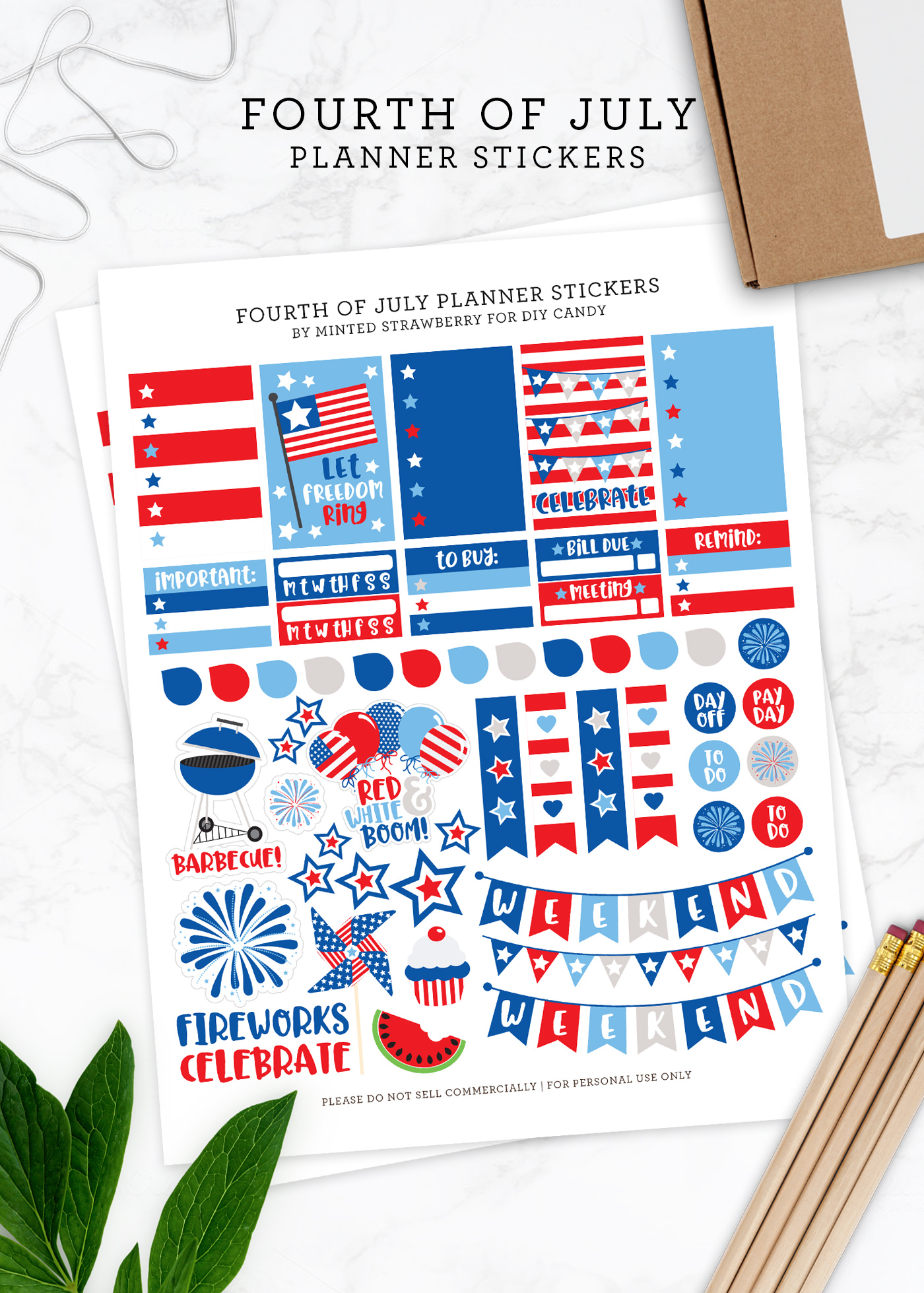 4th of july planner stickers