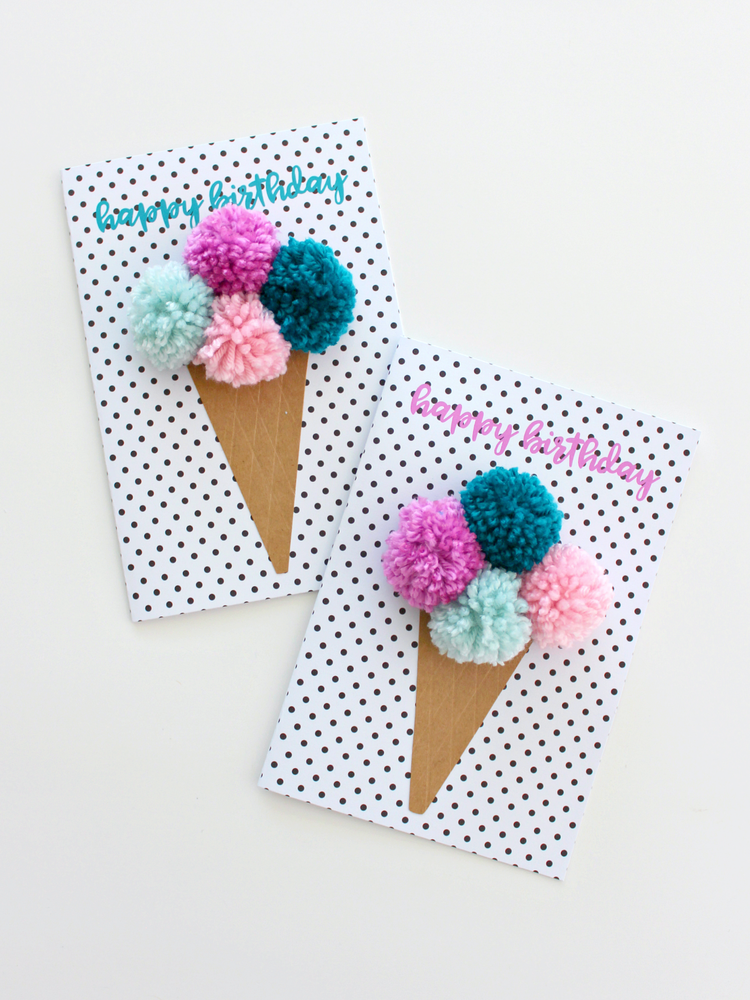 diy pom pom ice cream birthday card with free printable