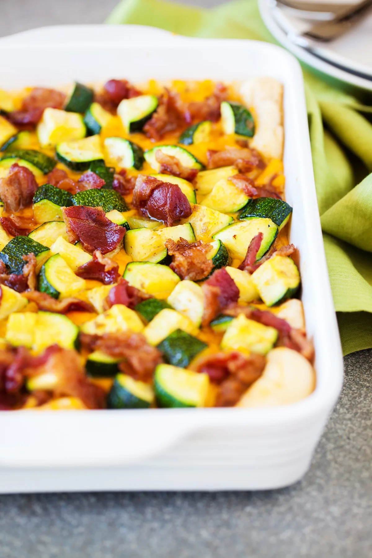 turkey biscuit casserole with BBQ sauce and zucchini