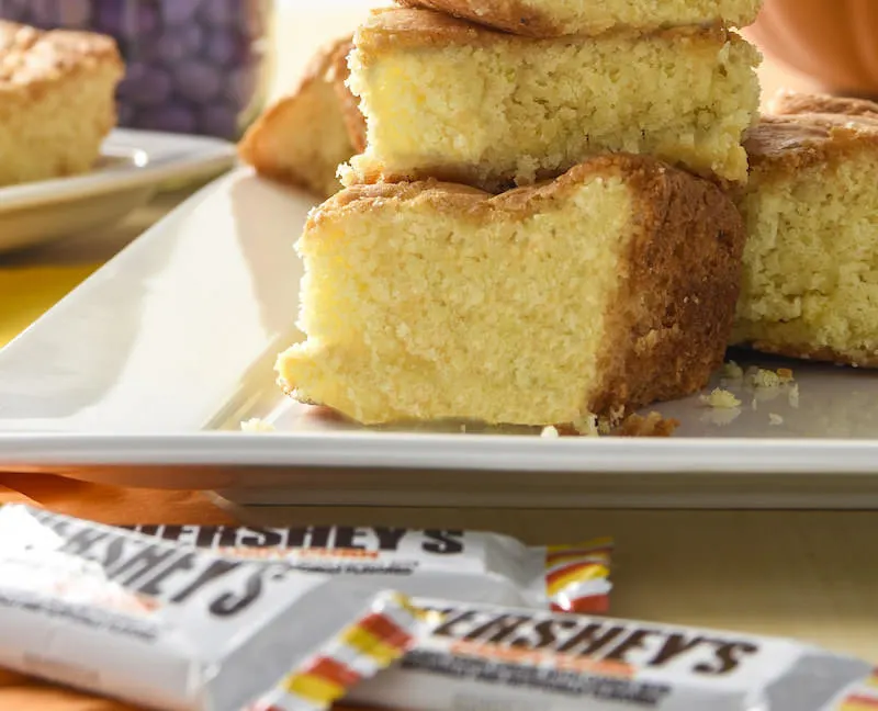 Make cake bars for fall and Halloween with candy corn