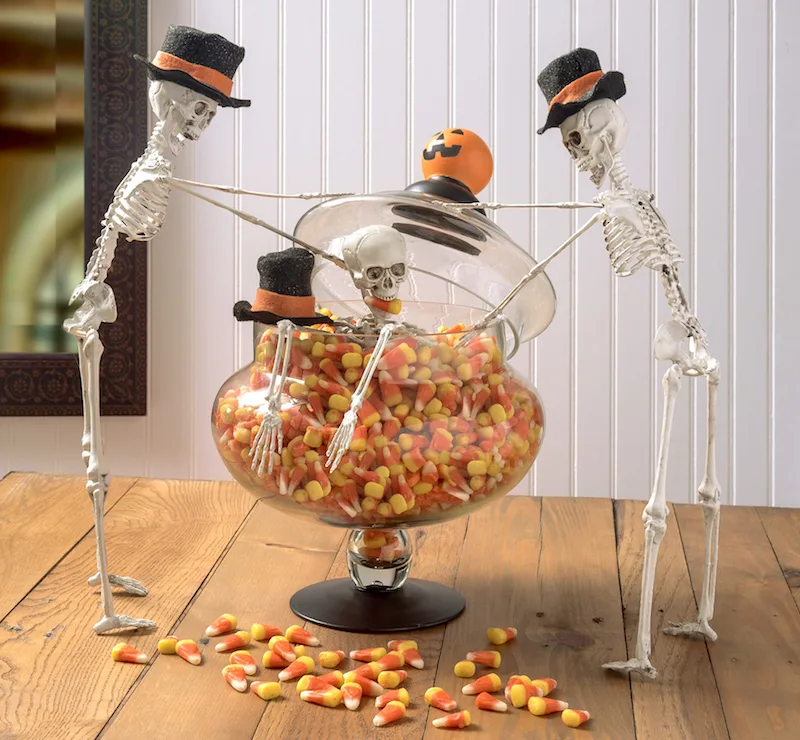 Funny Halloween Centerpiece Skeleton stuck in candy corn