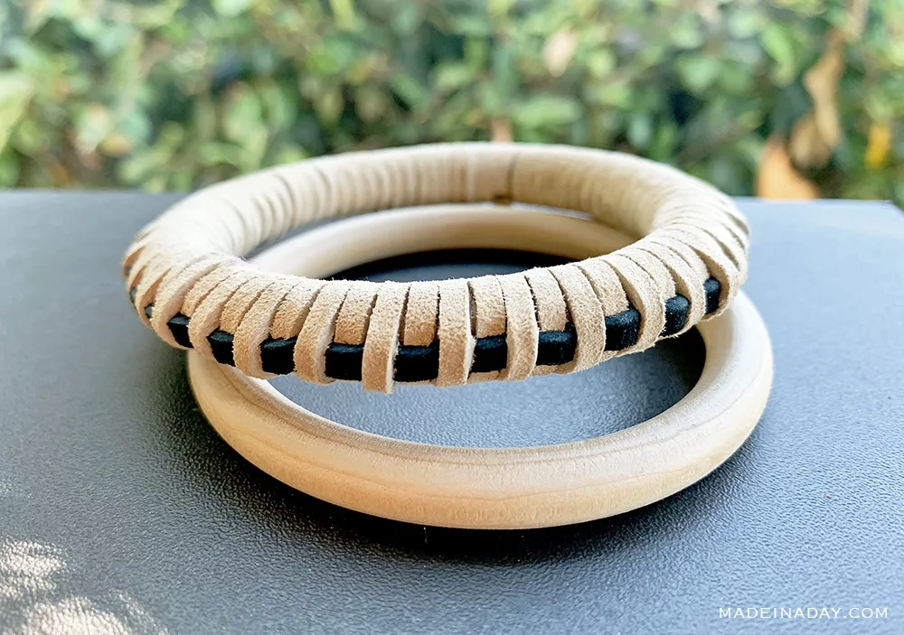 DIY Leather Wrapped Bangle Bracelet