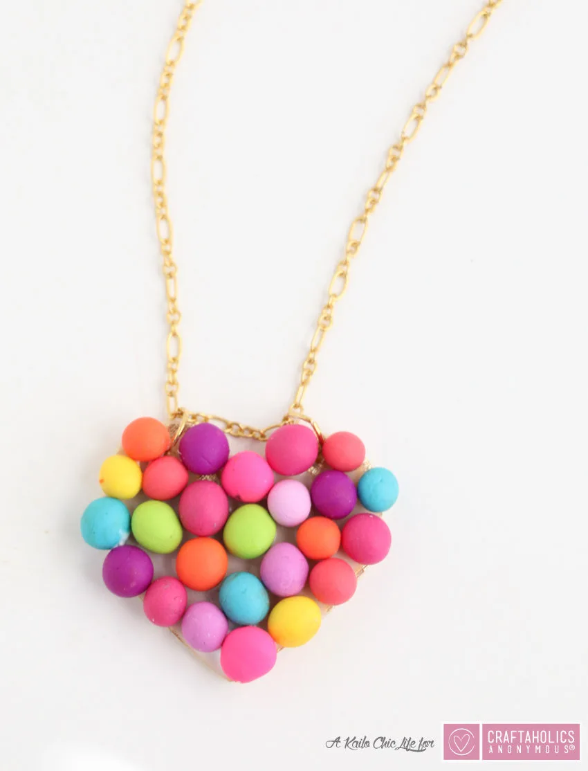 Clay Pompom Heart Necklace