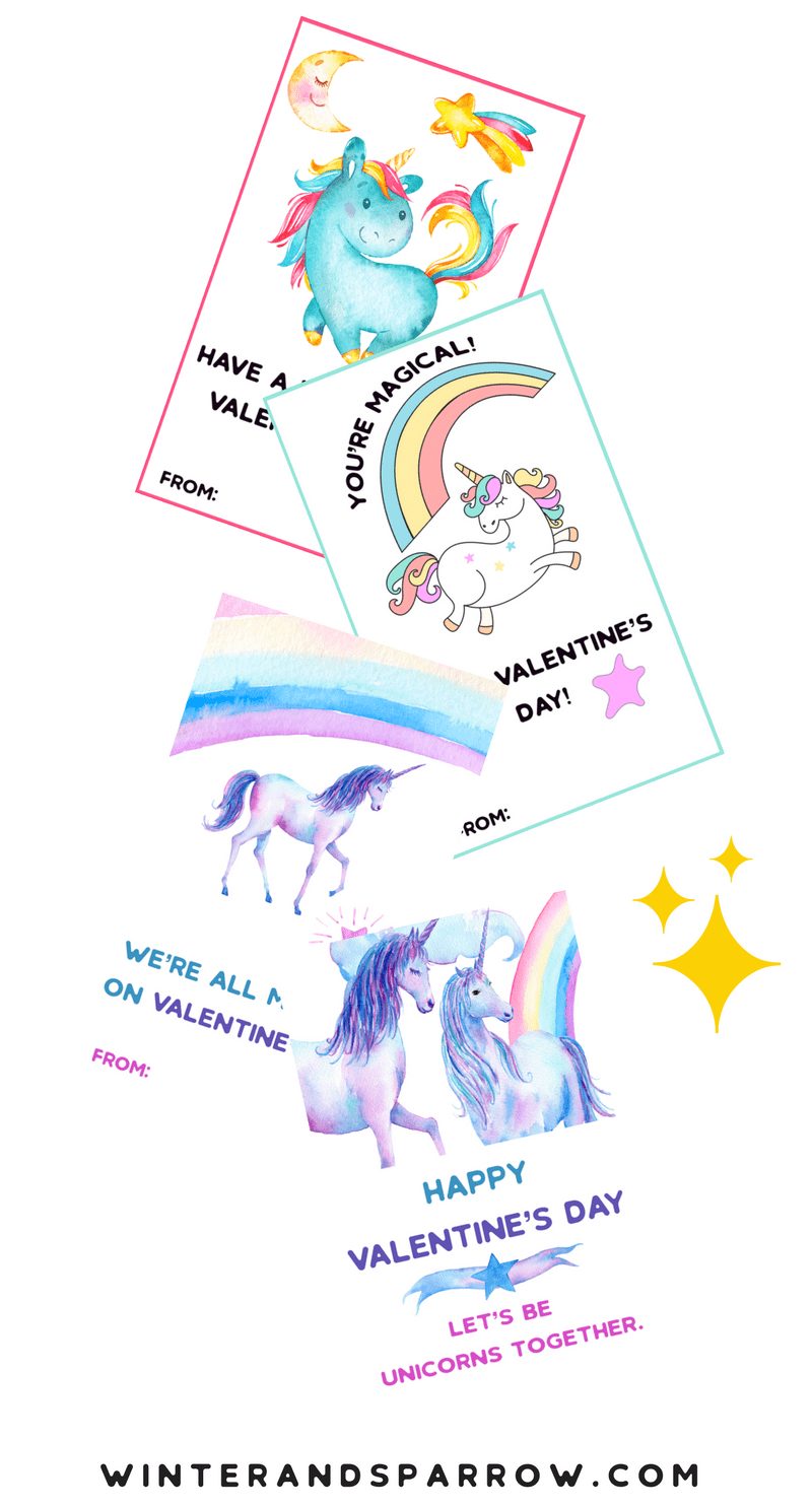 Unicorn Valentine's Day cards