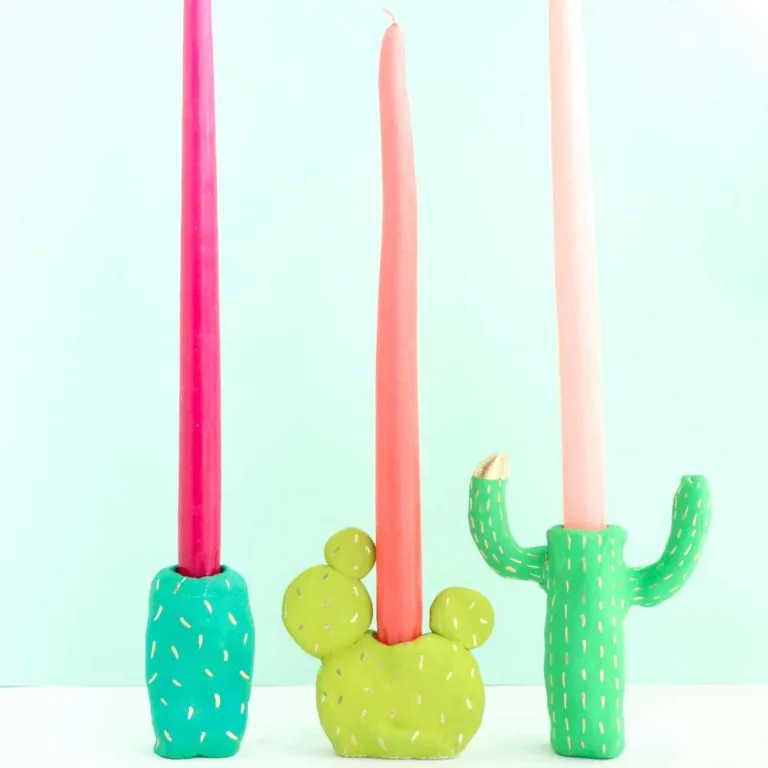 diy clay cactus candle holders