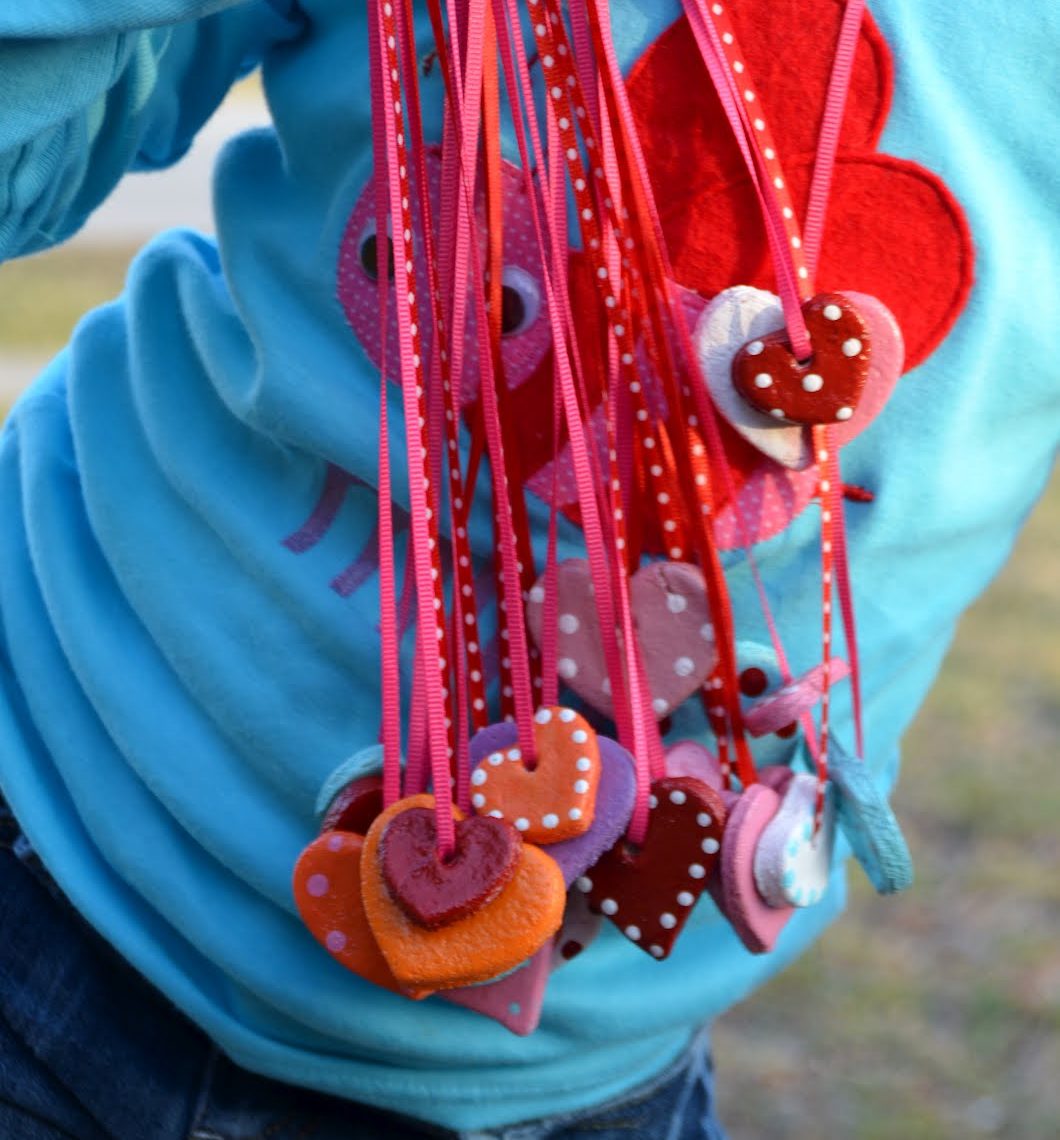 salt dough heart necklaces