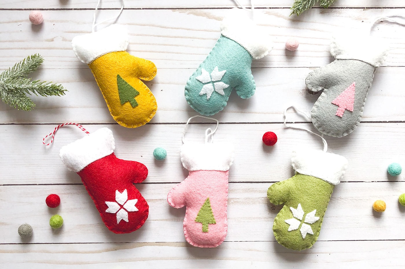 Wool Felt Mitten Christmas Ornaments