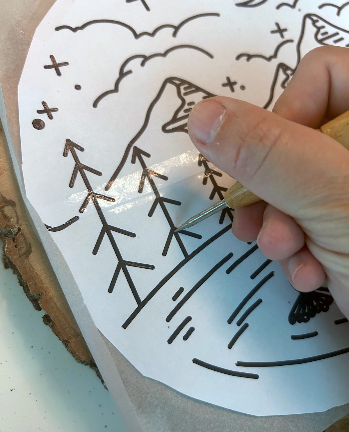 transferring the design onto the wood