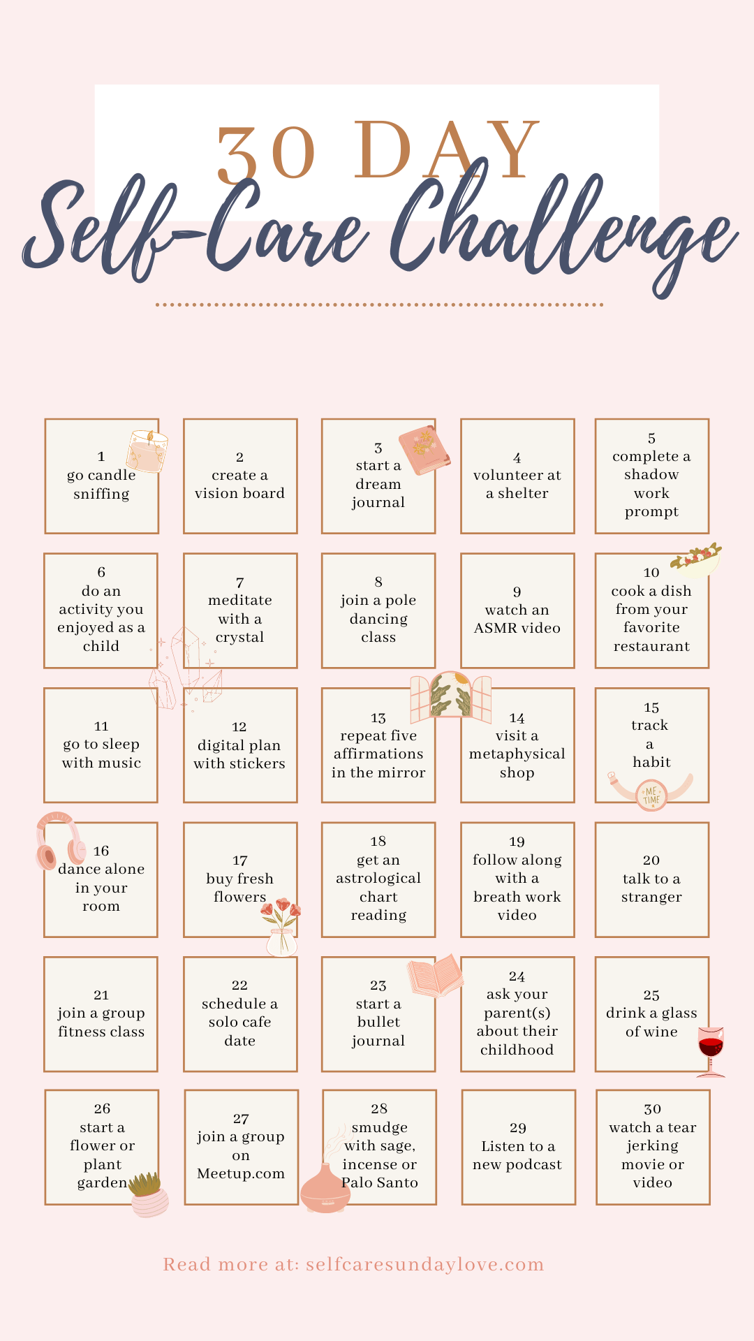 30-Day Self Care Challenge with free printable