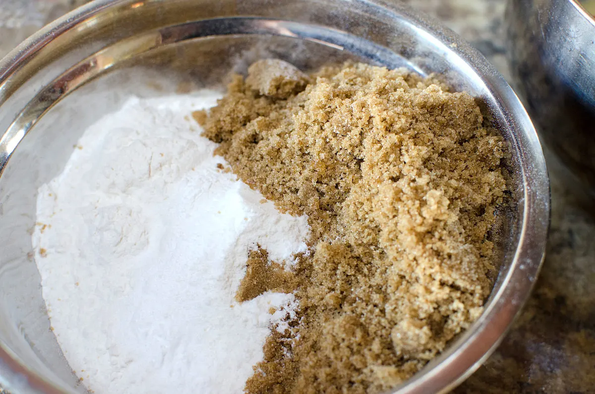 Bowl with flour brown sugar and baking soda