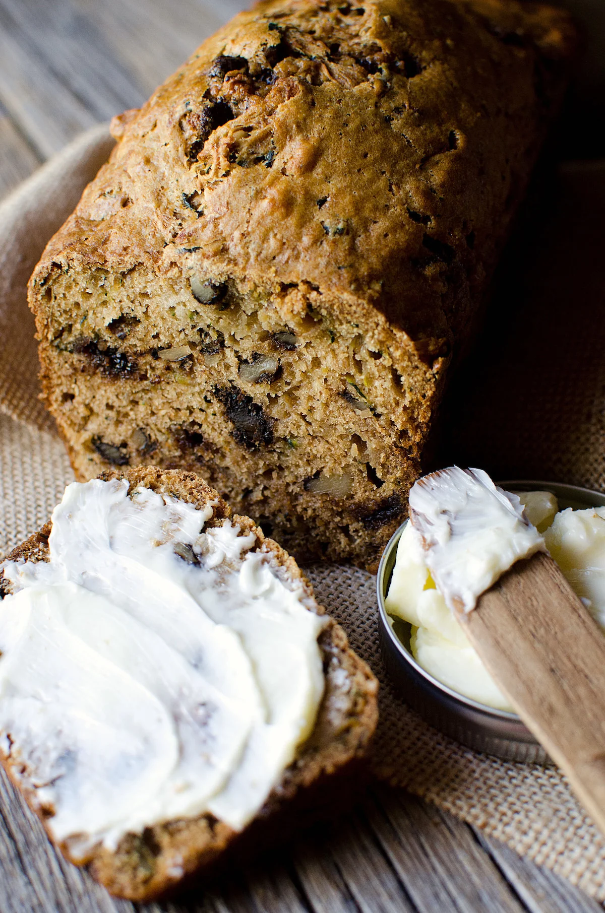 Chocolate chip zucchini bread with walnuts