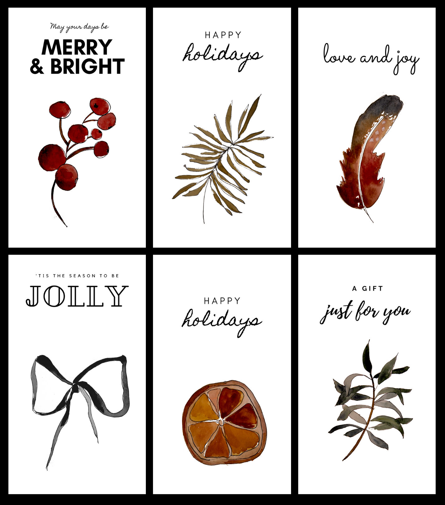 Watercolor printable holiday tags