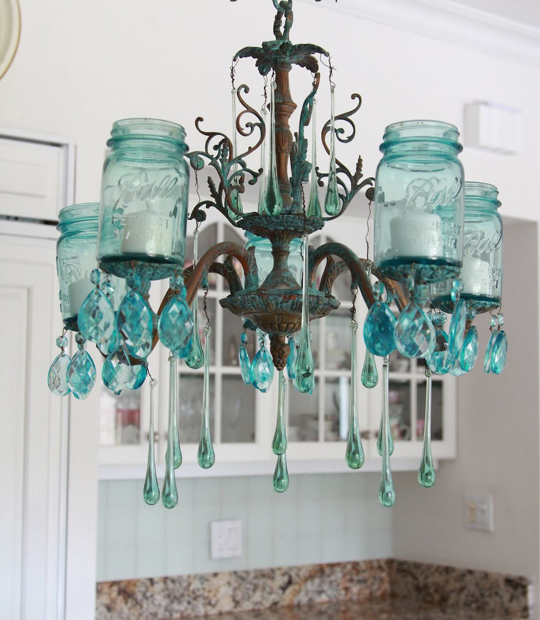 aqua chandelier using mason jars