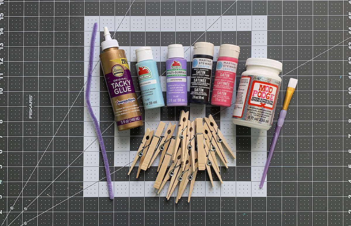 Wood clothespins acrylic paint paintbrushes