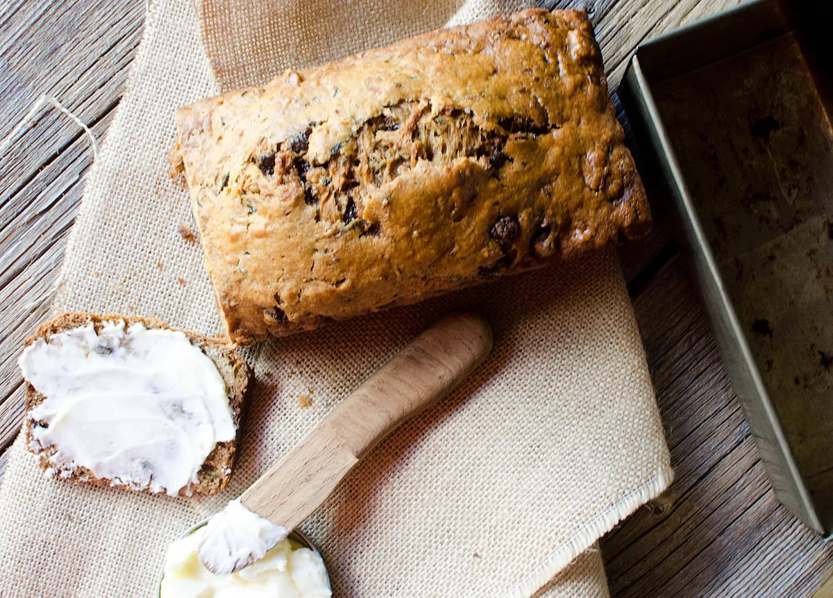 Zucchini bread with chocolate chips and walnuts