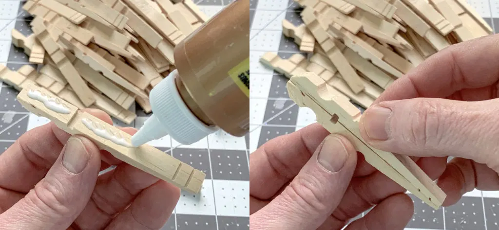 Gluing two halves of a clothespin together