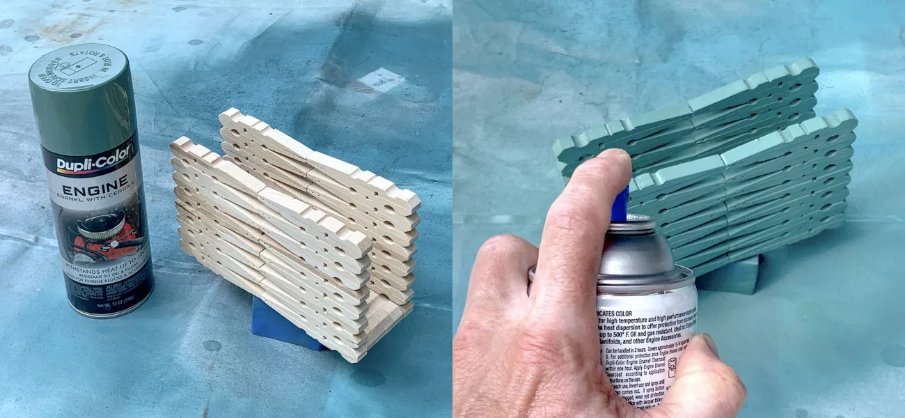 Spray painting a finished clothespin napkin holder