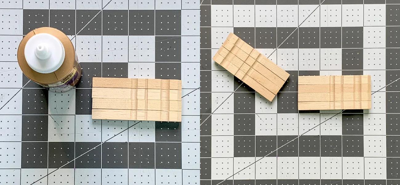 Two sets of four clothespins glued together