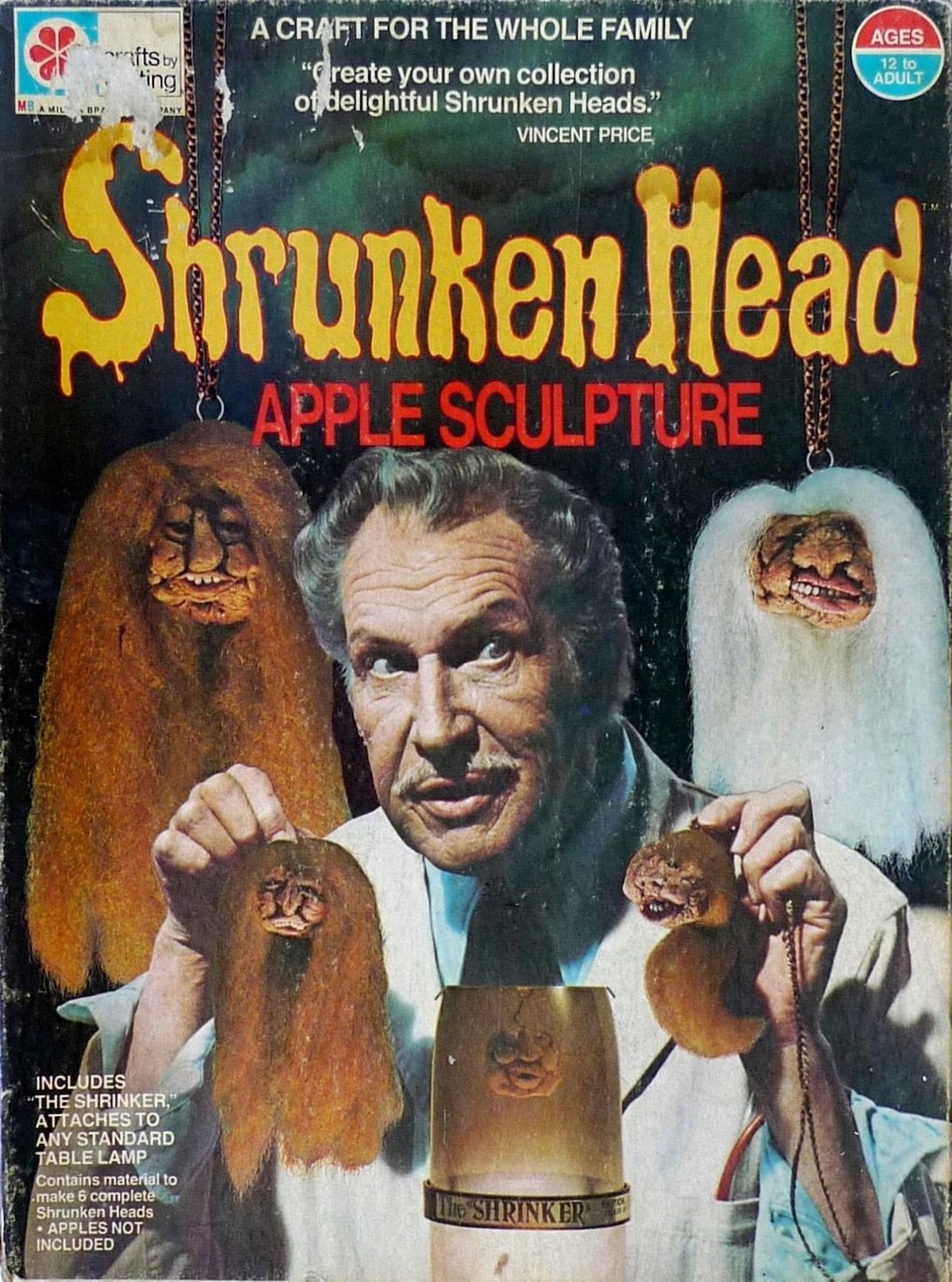 Vincent Price shrunken head apple sculpture