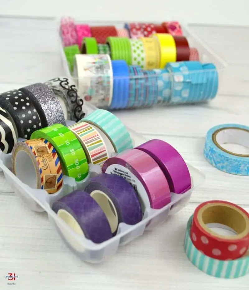 Organize Washi Tape in empty cookie trays