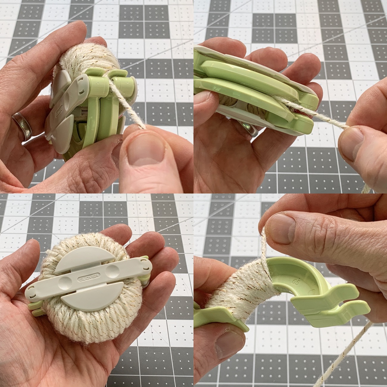 Wrapping yarn around the second side of a pom pom maker
