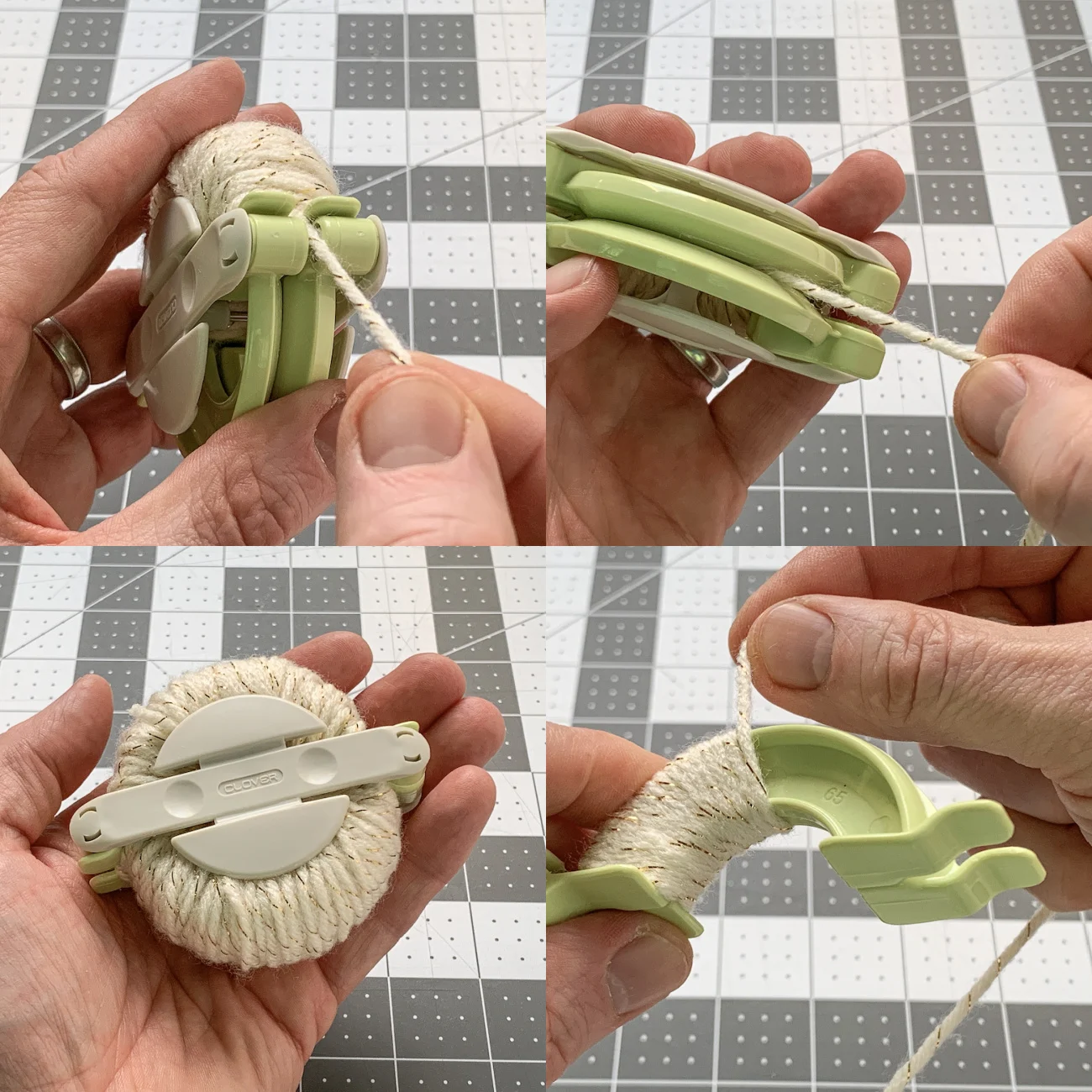 Wrapping yarn around the second side of a pom pom maker