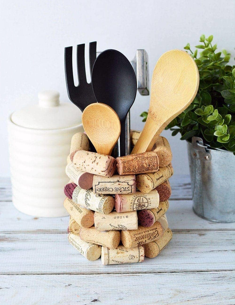 diy wine cork kitchen utensil holder