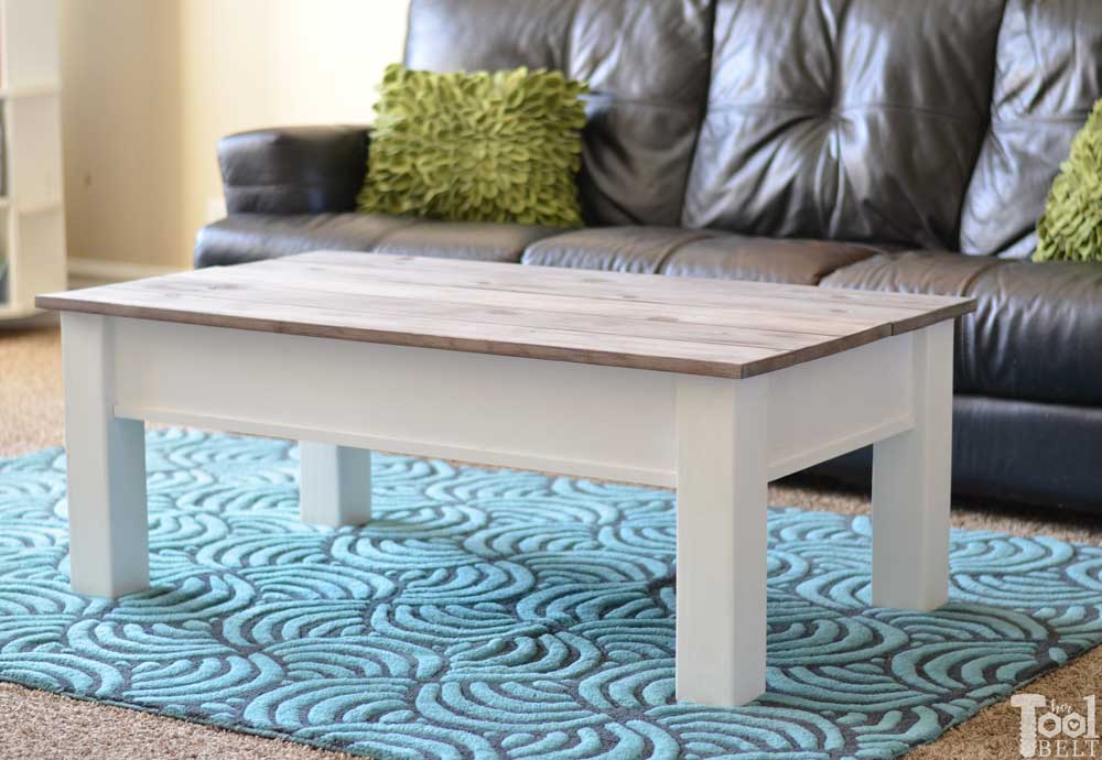 DIY hidden storage farmhouse style coffee table