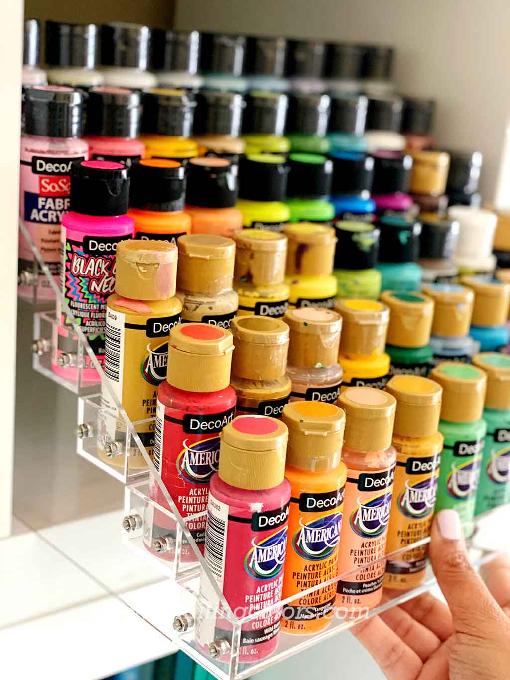 how to organize craft paint bottles