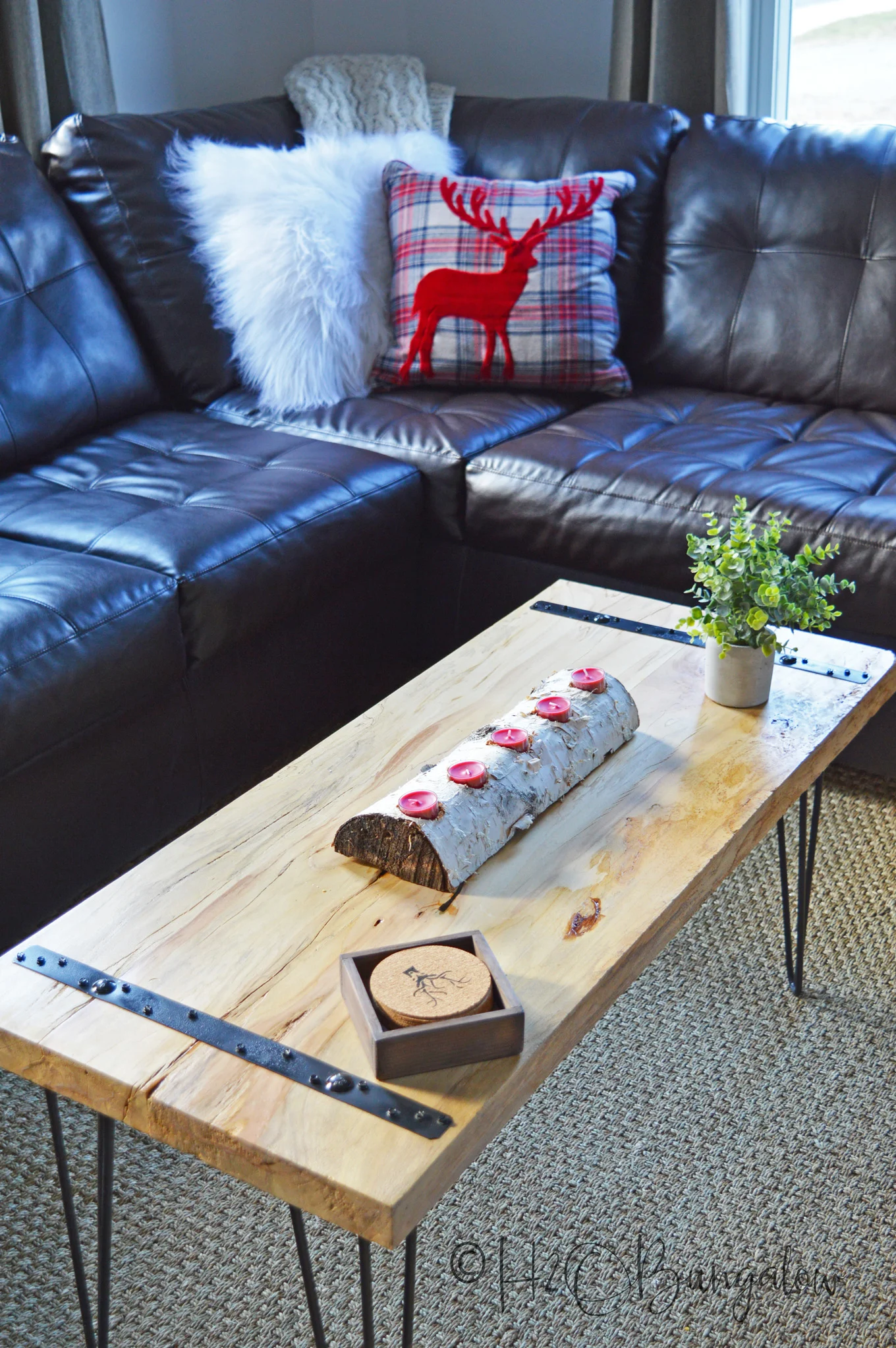 DIY rustic wood slab coffee table