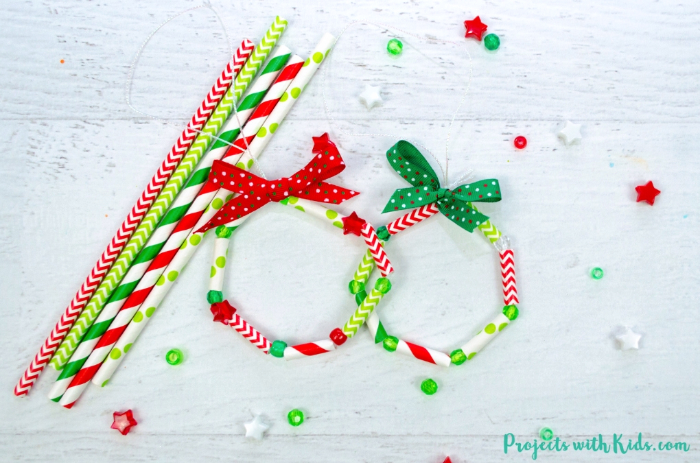 Kid Made Wreath Ornaments with Paper Straws