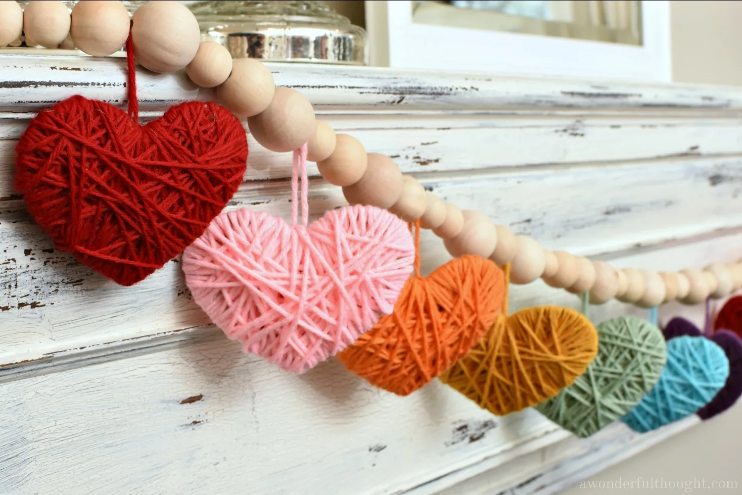 Multicolored Yarn Heart Garland