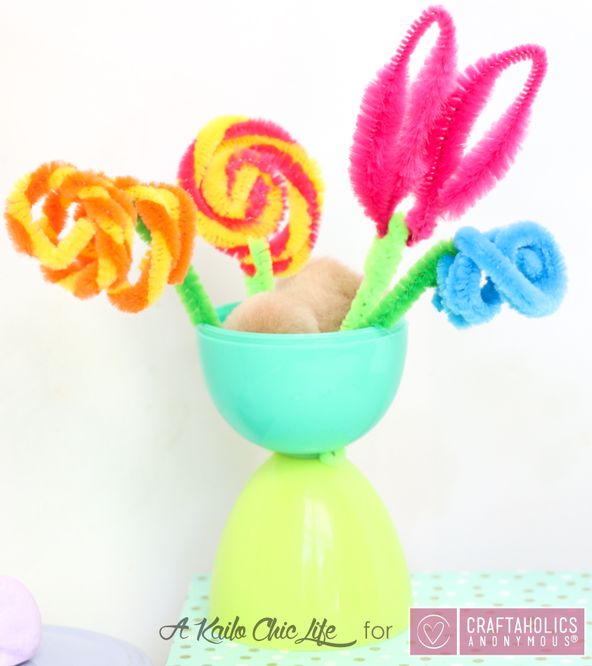 Pipe Cleaner plastic egg vase kid's craft