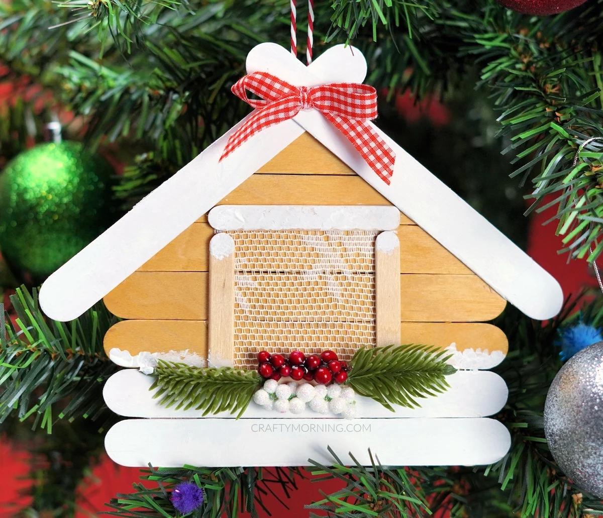 Popsicle Stick Log Cabin Ornament