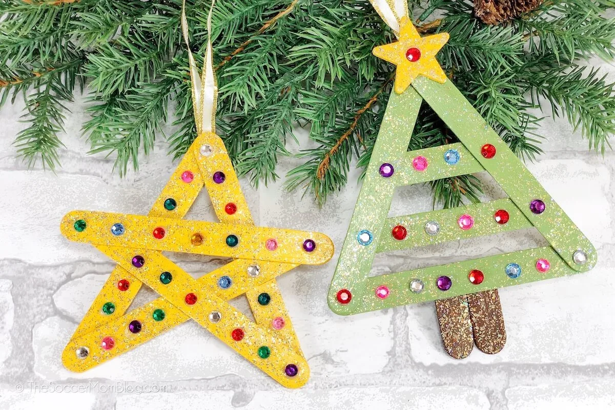 Popsicle Stick Star and Tree Ornaments