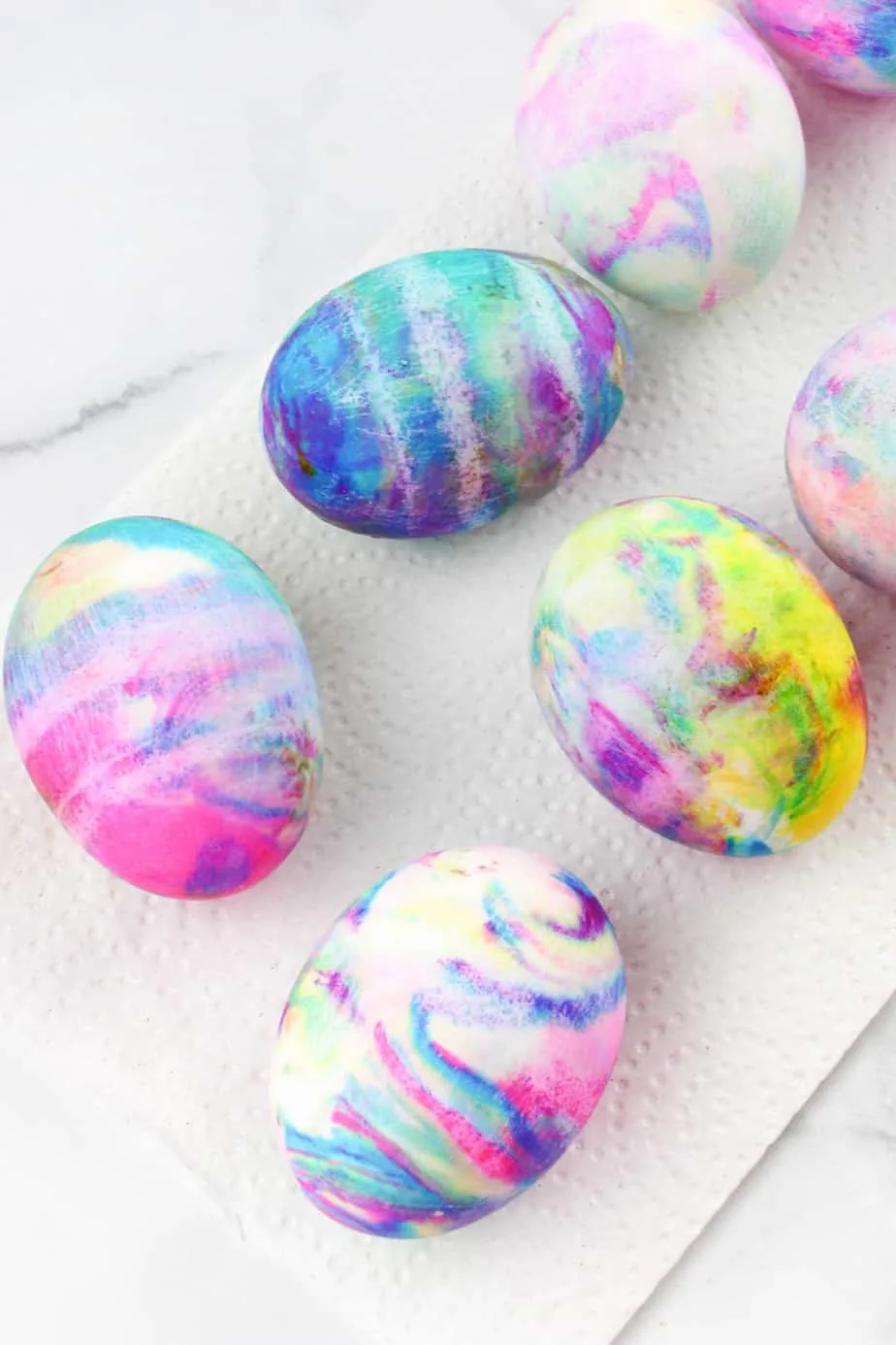 Swirled Colorful Easter Eggs Dyed Using Cool Whip