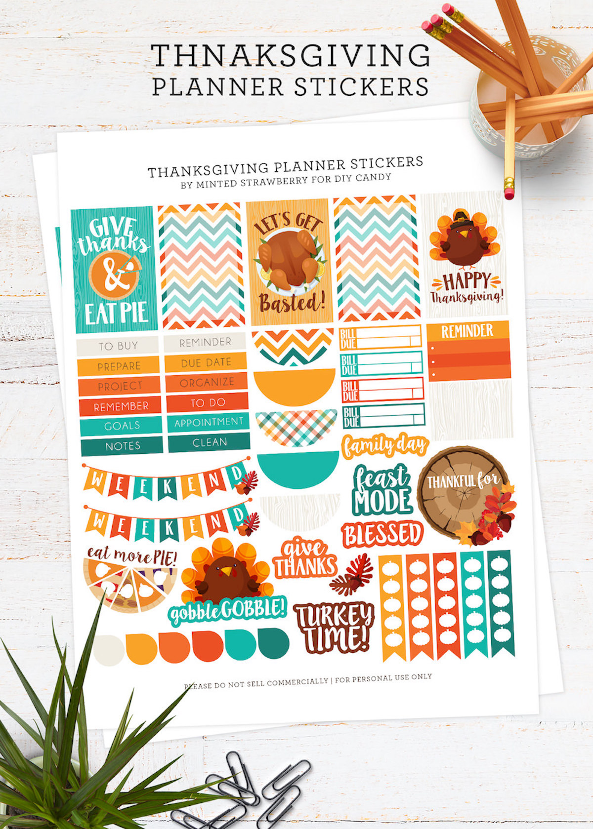 Thanksgiving planner stickers