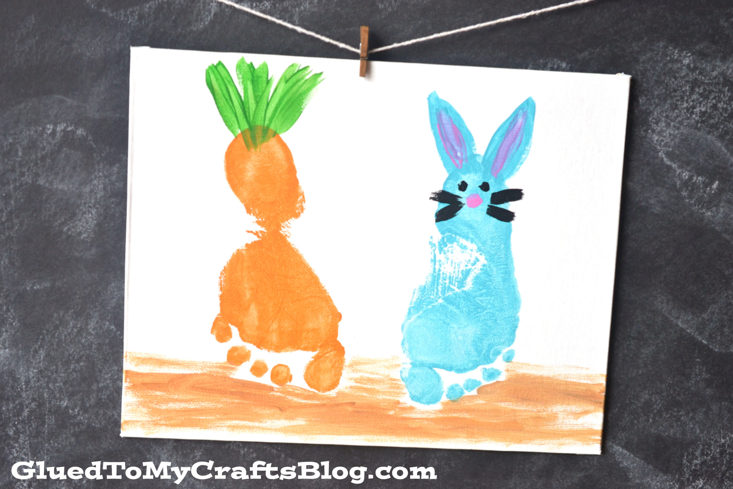 Bunny & carrot Easter keepsake art using footprints