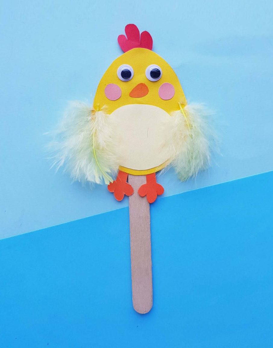 craft stick easter chick puppet for kids