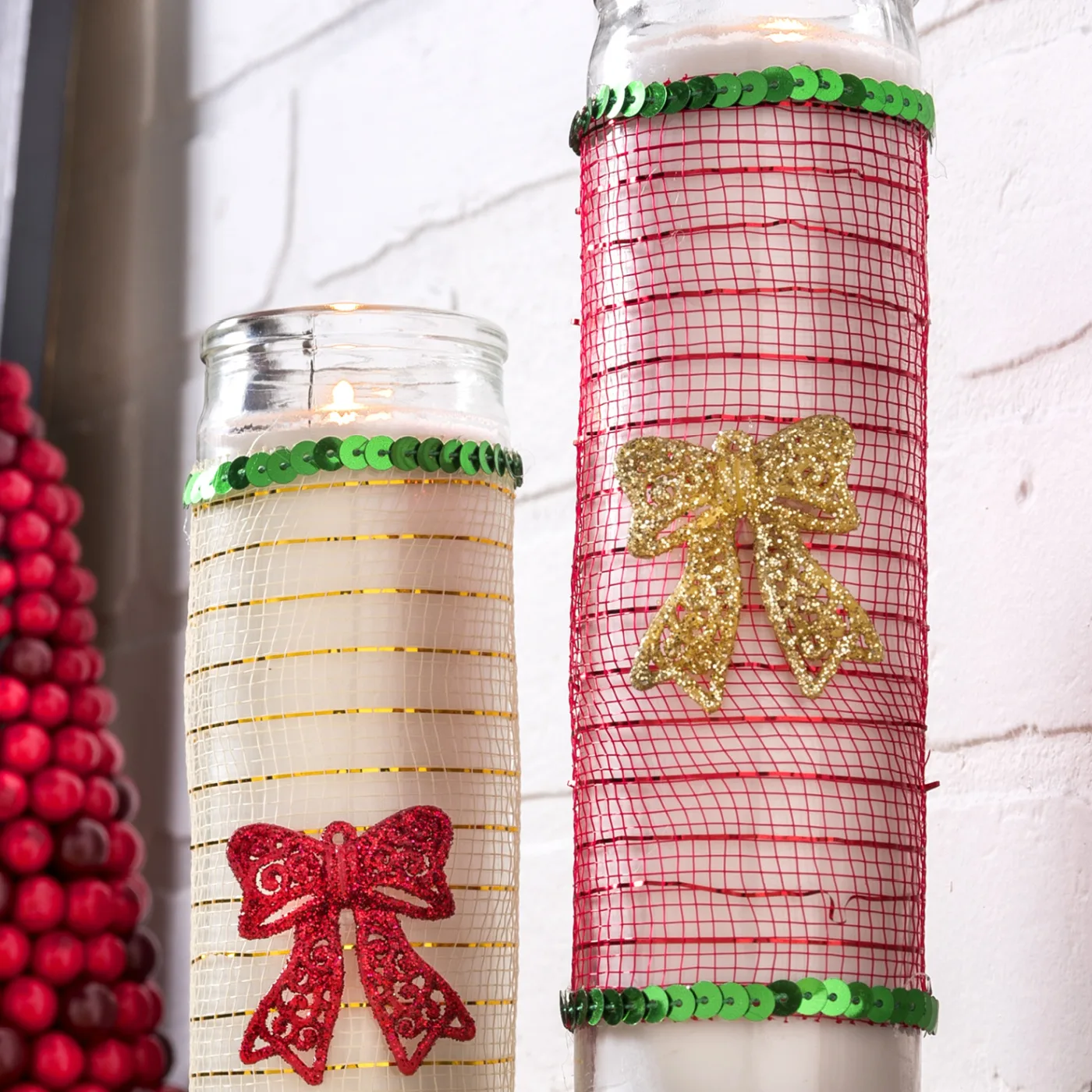 easy DIY christmas candle with dollar store finds