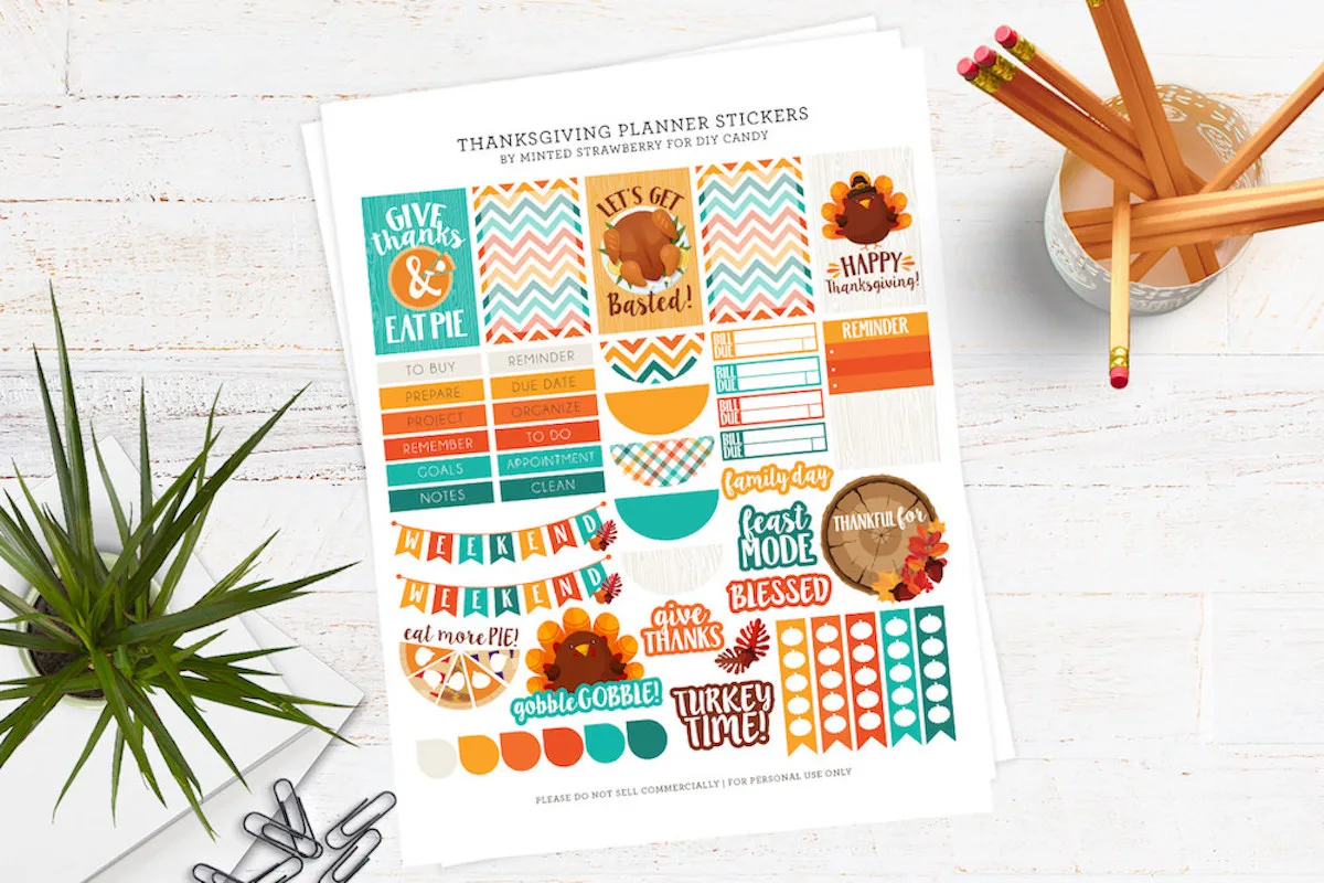 free Thanksgiving stickers for your planner