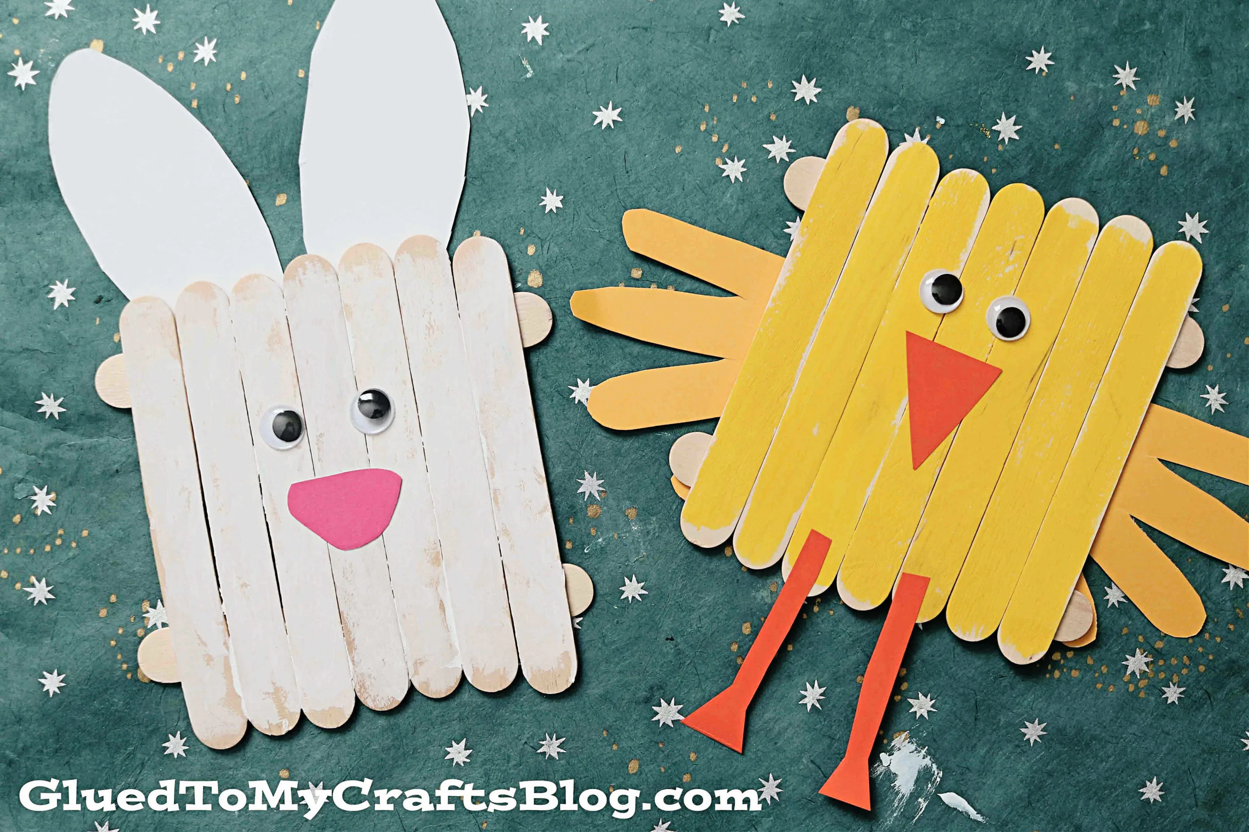 popsicle stick easter bunny and chick