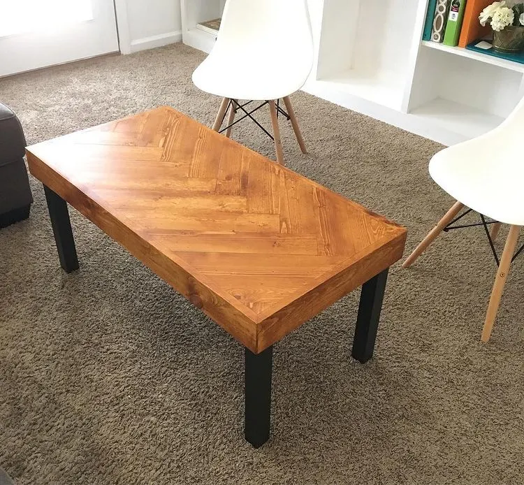 DIY herringbone wood coffee table update